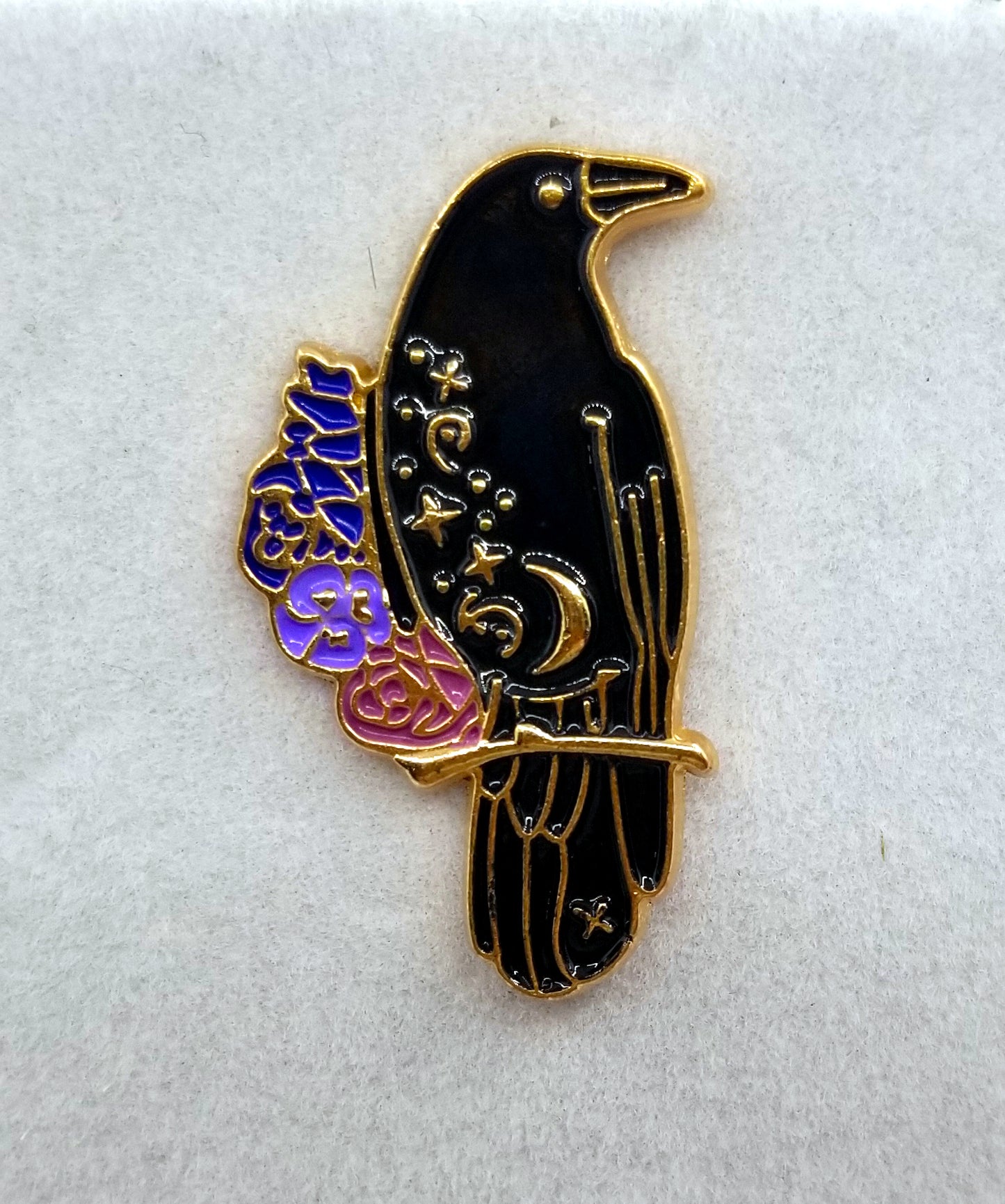 Crow with Flowers Pin